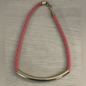 Fluorescent Pink x Tan Corded Necklace with Gold Slide